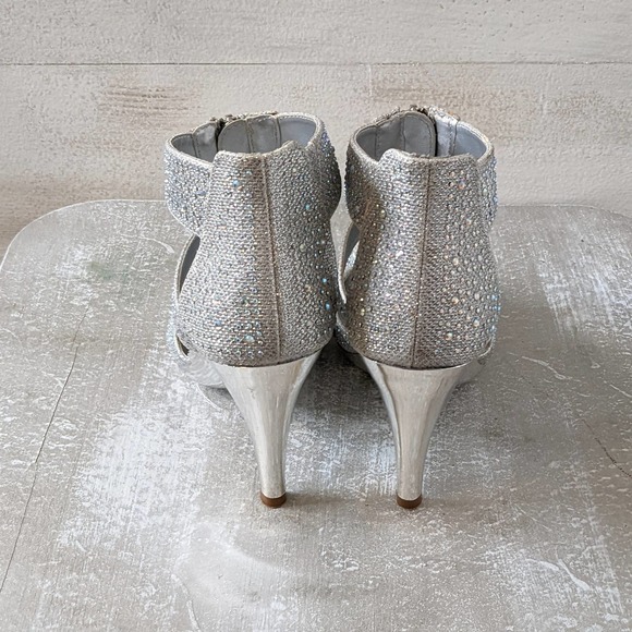 Silver Slipper Zip Up Rhinestone Glitter High Cut Sandal Size 8.5M - Picture 5 of 6